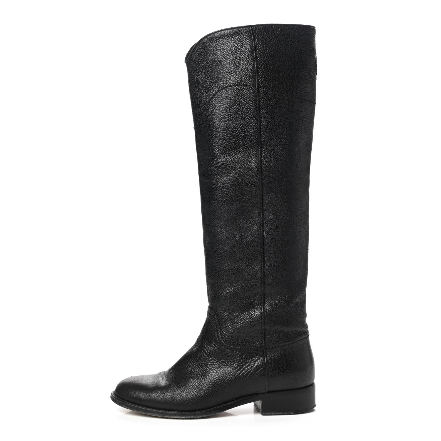 Chanel Calfskin Ascot Knee High CC Boots 39 Black 1 of 15