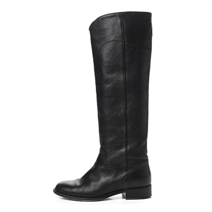 Chanel Calfskin Ascot Knee High CC Boots 39 Black 1 of 15