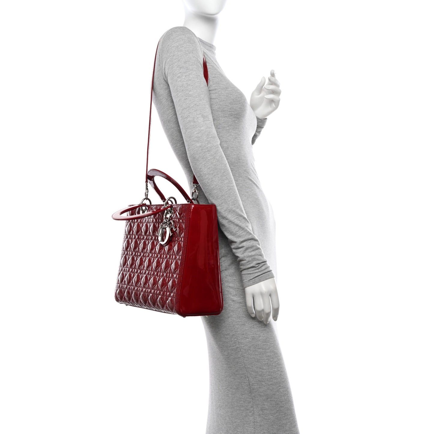 Patent Cannage Large Lady Dior Red