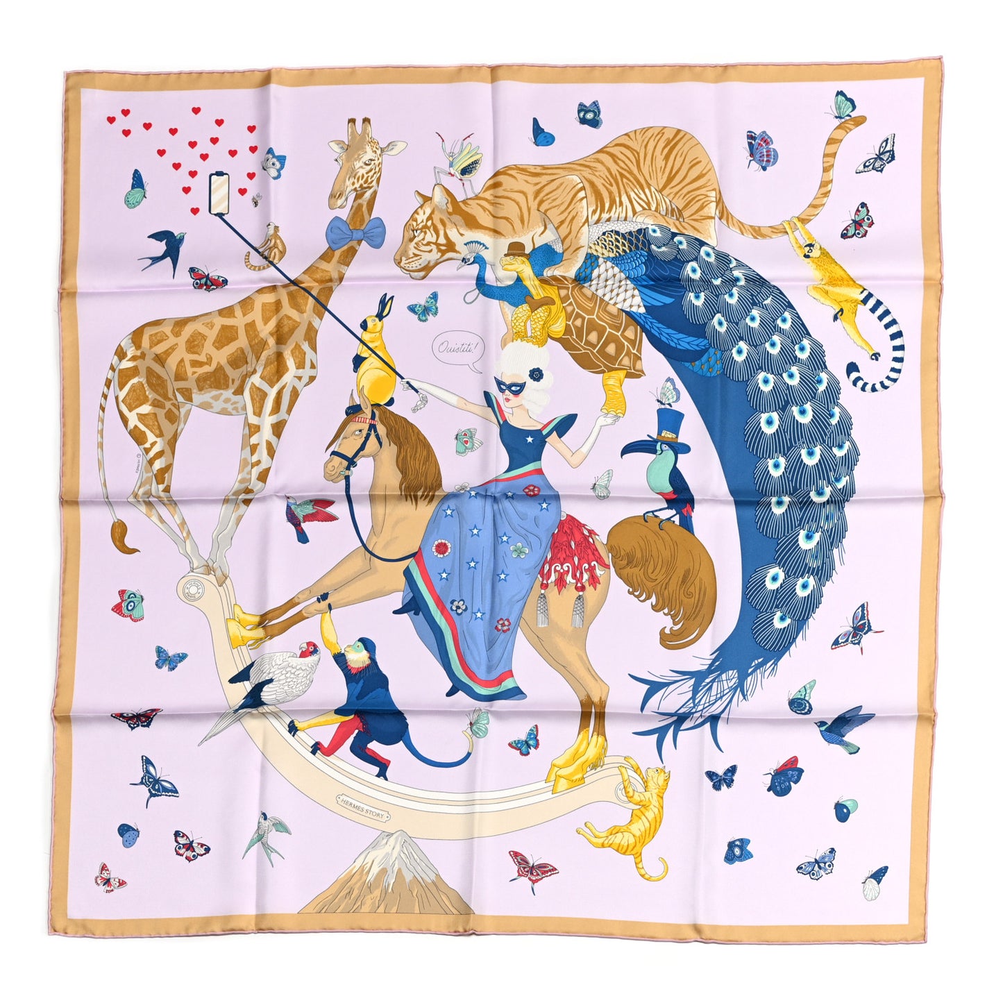 Silk Story Scarf 90 Rose Nacre Bleu Beige