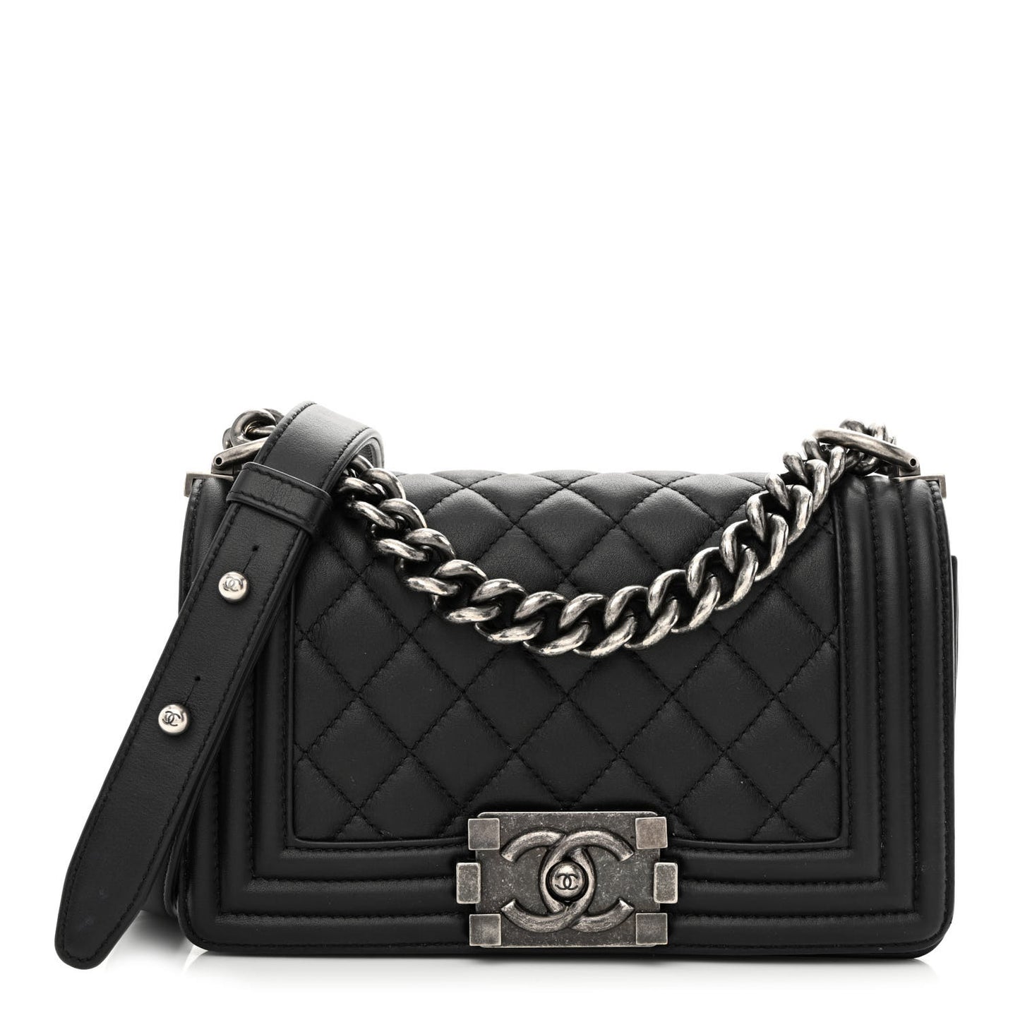 Lambskin Quilted Small Boy Flap Black