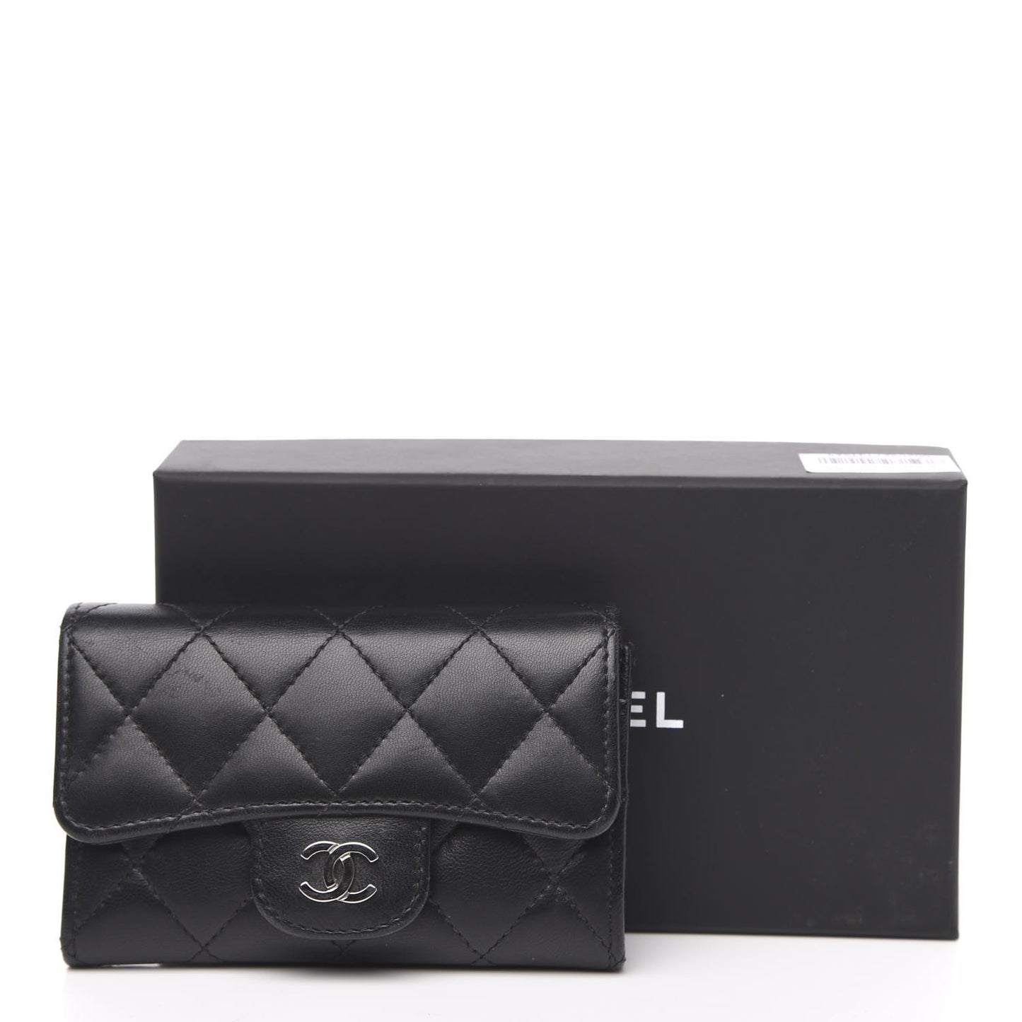 Lambskin Quilted Flap Card Holder Black