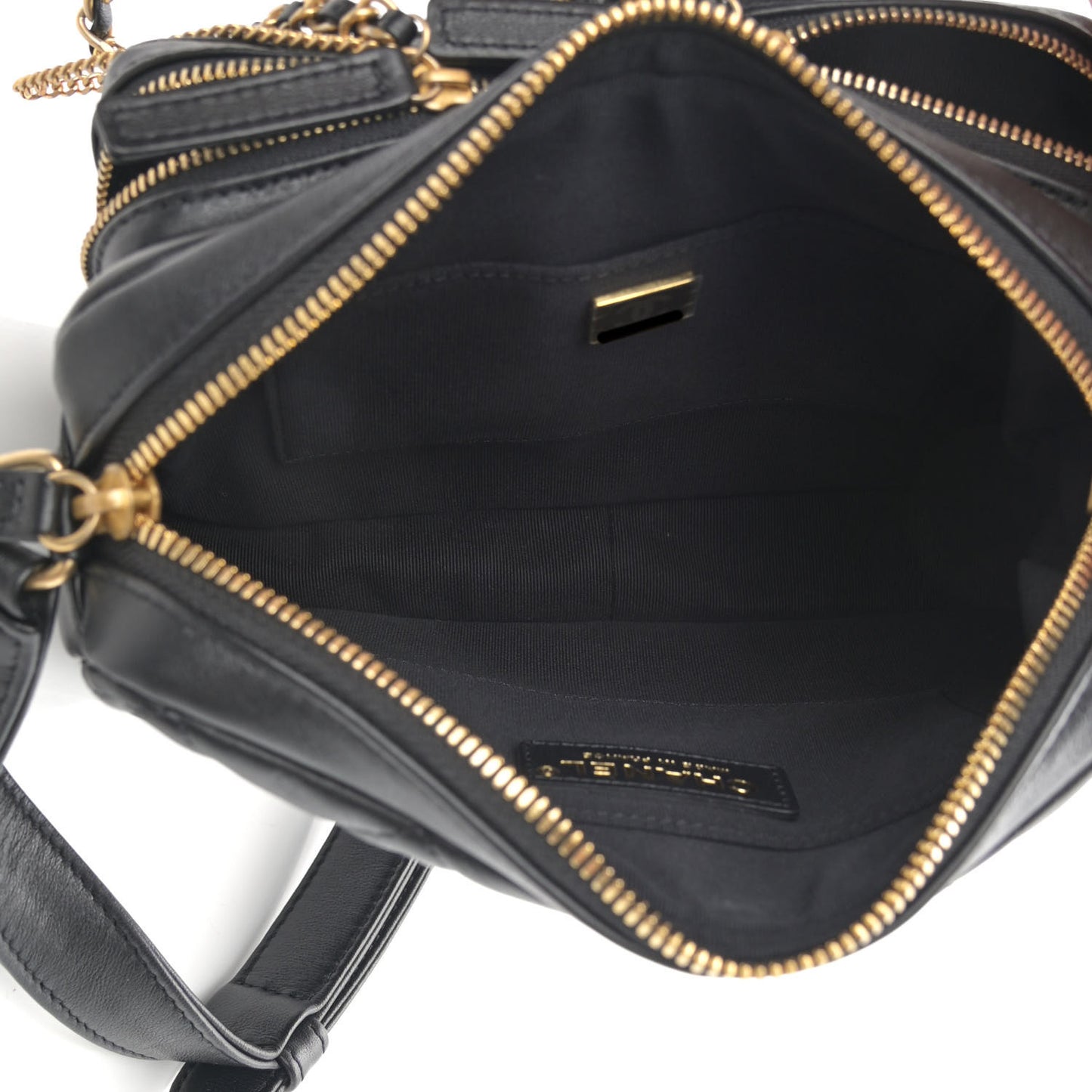 Calfskin Quilted Small Camera Case Black