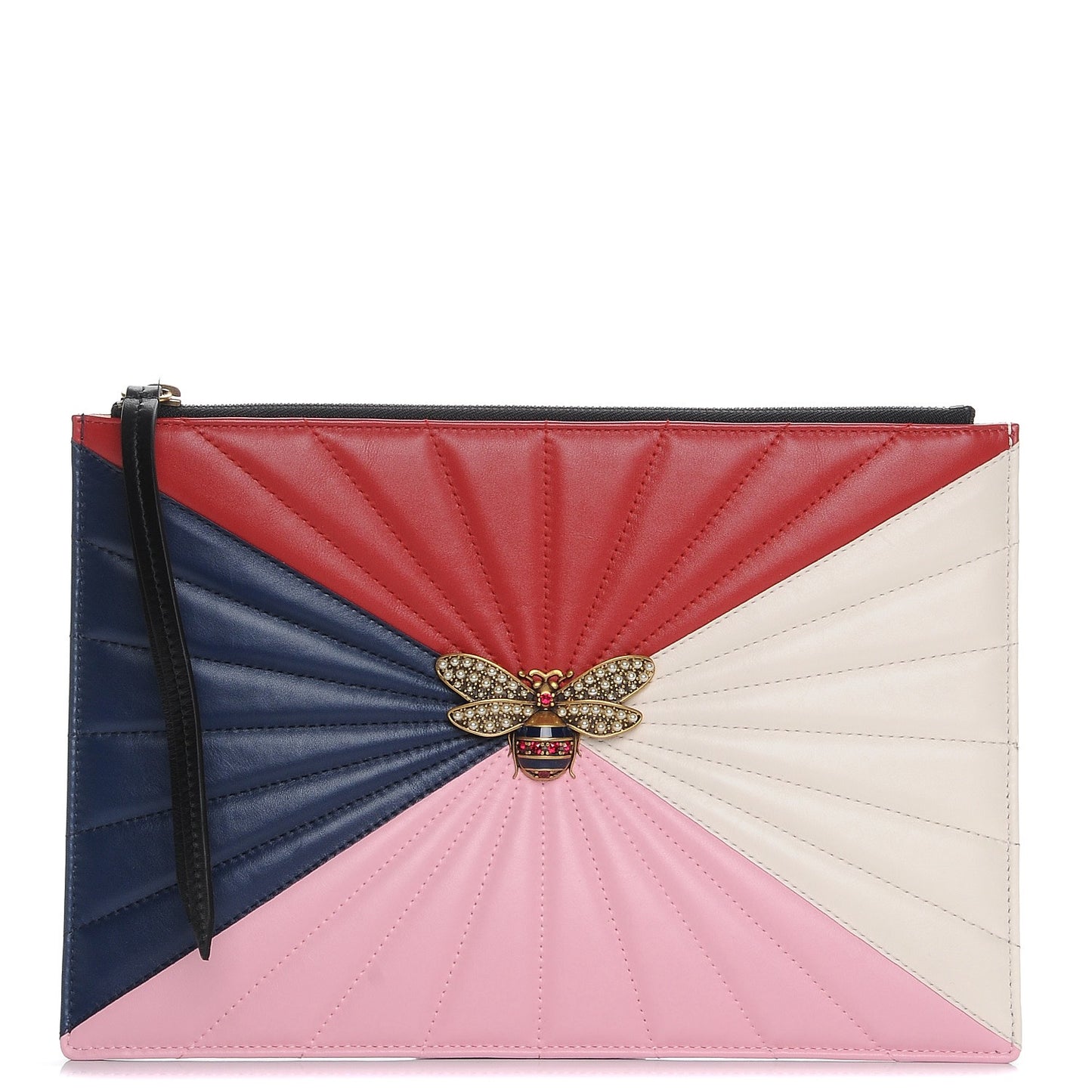 Calfskin Trapuntata Queen Margaret Oversized Zip Pouch Blue Agata Hibiscus Red Mystic White Sugar Pink