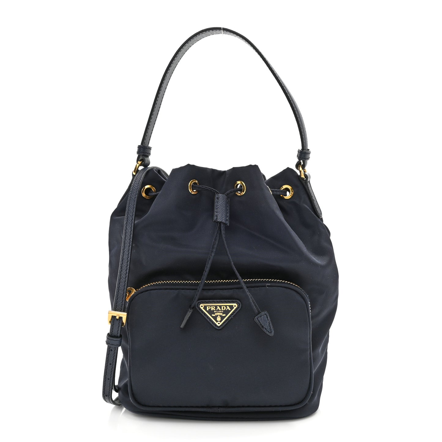 Saffiano Tessuto Nylon Mini Bucket Crossbody Bag Bleu