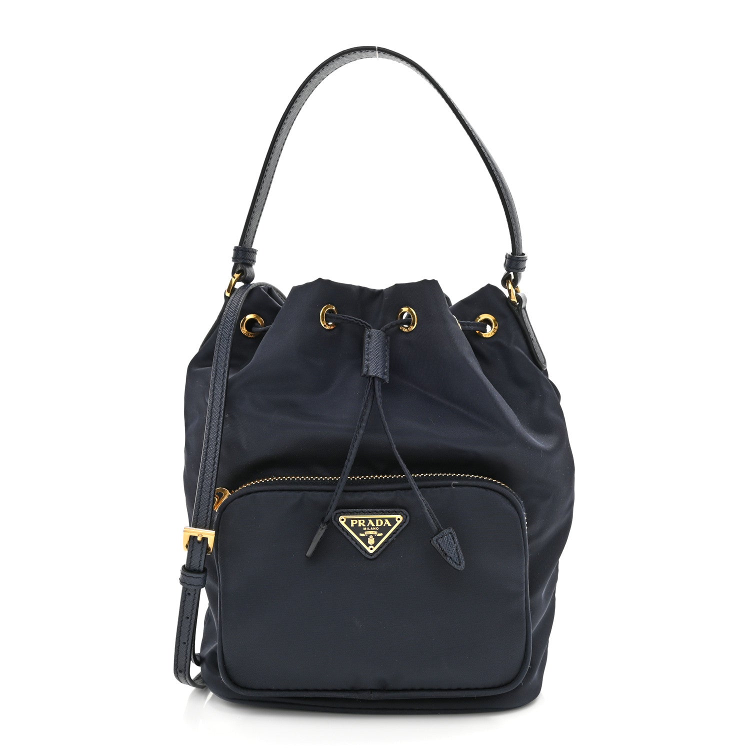 Prada Saffiano Tessuto Nylon Mini Bucket Crossbody Bag Bleu 1 of 9