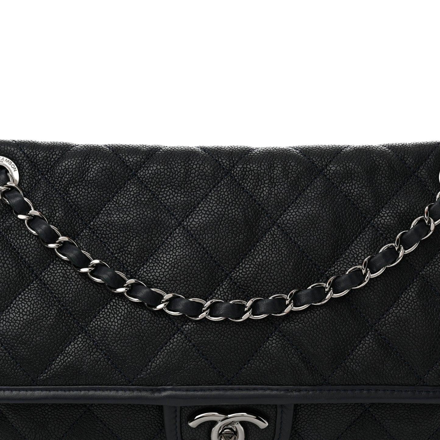 Caviar Quilted Large French Riviera Flap Navy Blue