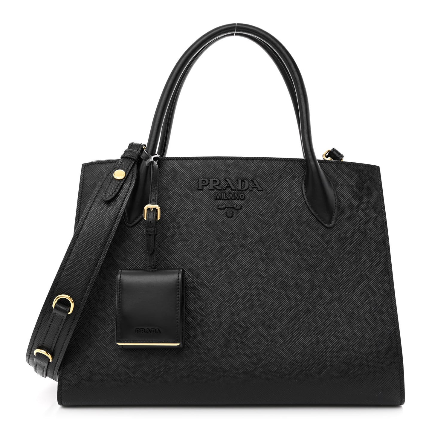 Saffiano Cuir Calfskin Medium Monochrome Top Handle Tote Black