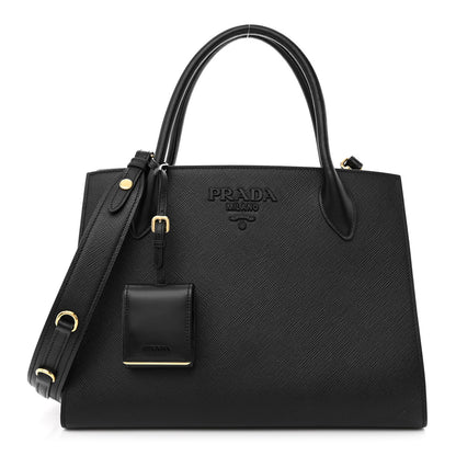 Prada Saffiano Cuir Calfskin Medium Monochrome Top Handle Tote Black 1 of 10