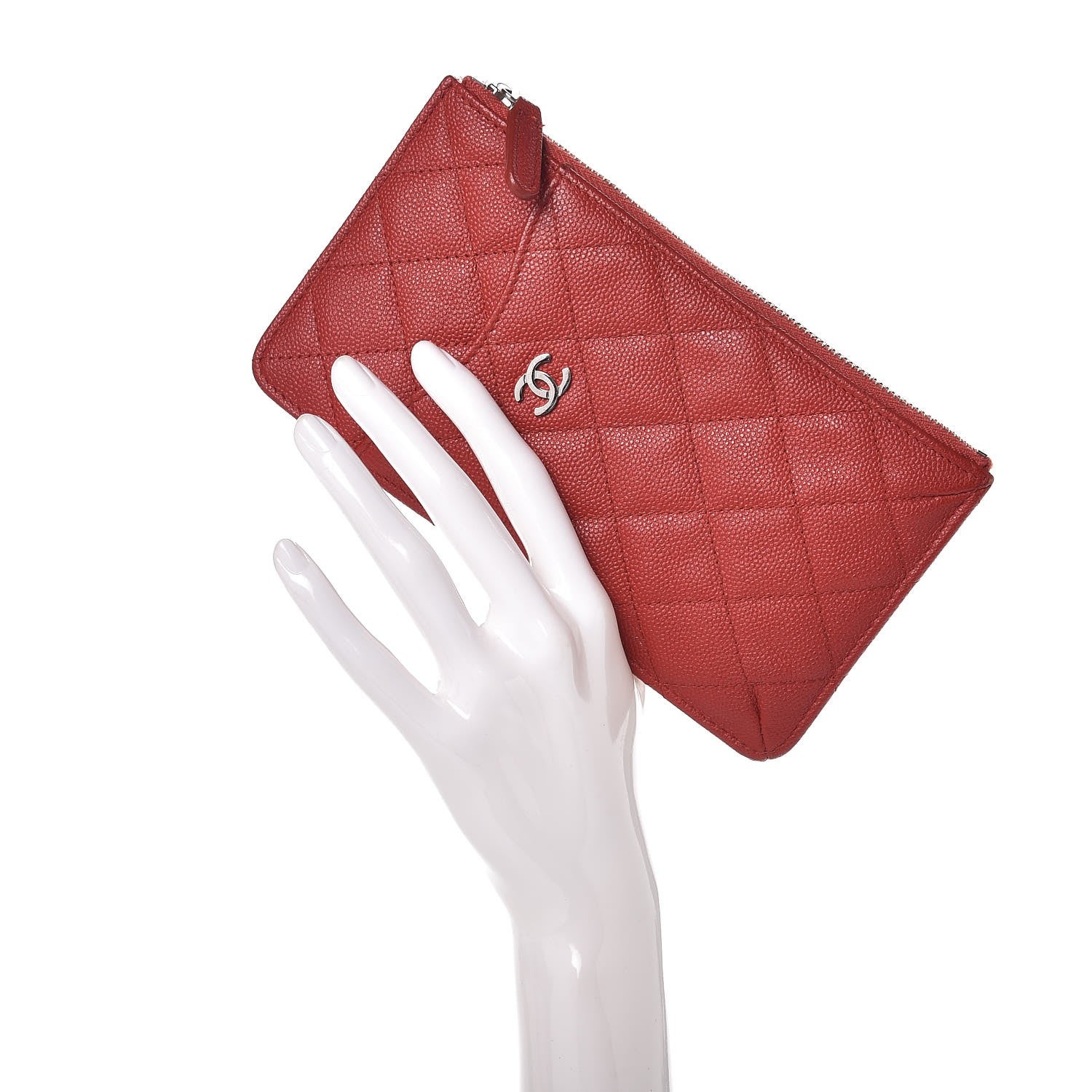 Chanel Caviar Quilted Classic Flat Wallet Pouch Red 2 of 11