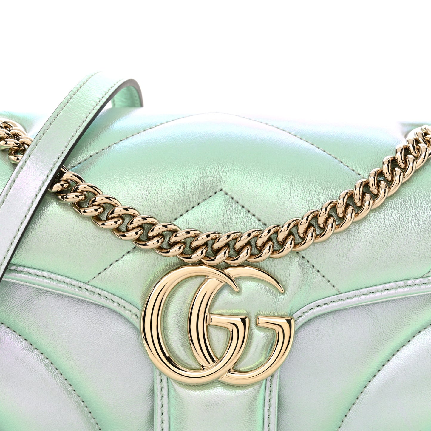 Iridescent Nappa Chevron Matelasse Small GG Marmont Shoulder Bag Iridescent Salvy Green