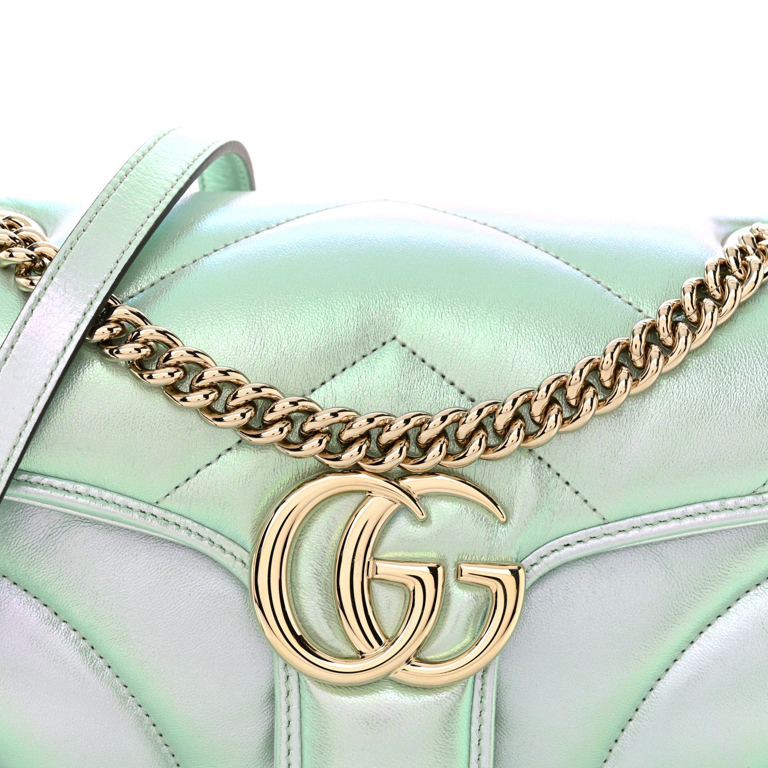 Gucci Iridescent Nappa Chevron Matelasse Small GG Marmont Shoulder Bag Iridescent Salvy Green 8 of 10