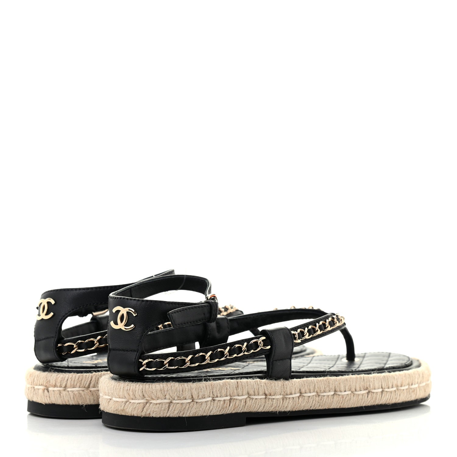 Chanel Lambskin Chain CC Thong Espadrille Sandals 39 Black 4 of 8