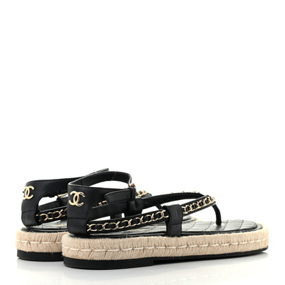 Chanel Lambskin Chain CC Thong Espadrille Sandals 39 Black 4 of 8