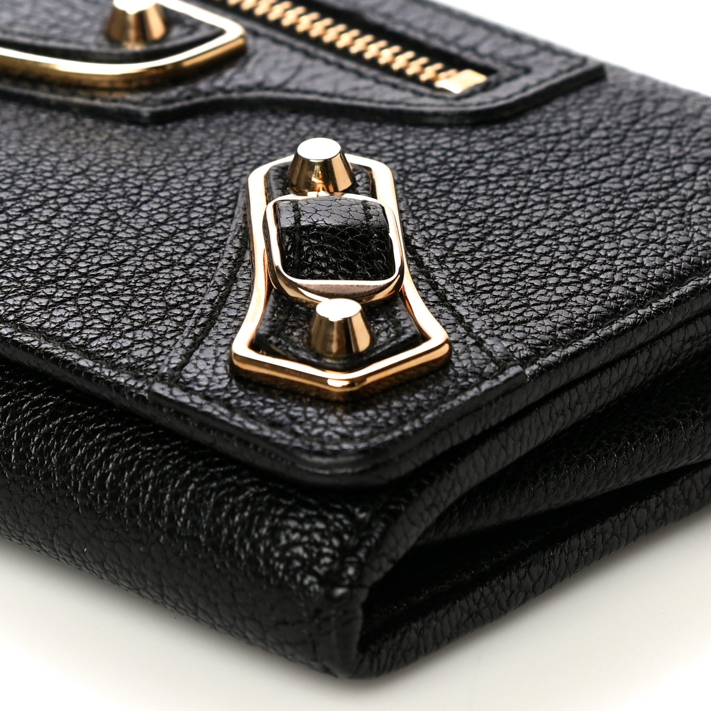 Chevre Gold Metallic Edge Hardware Money Wallet Black