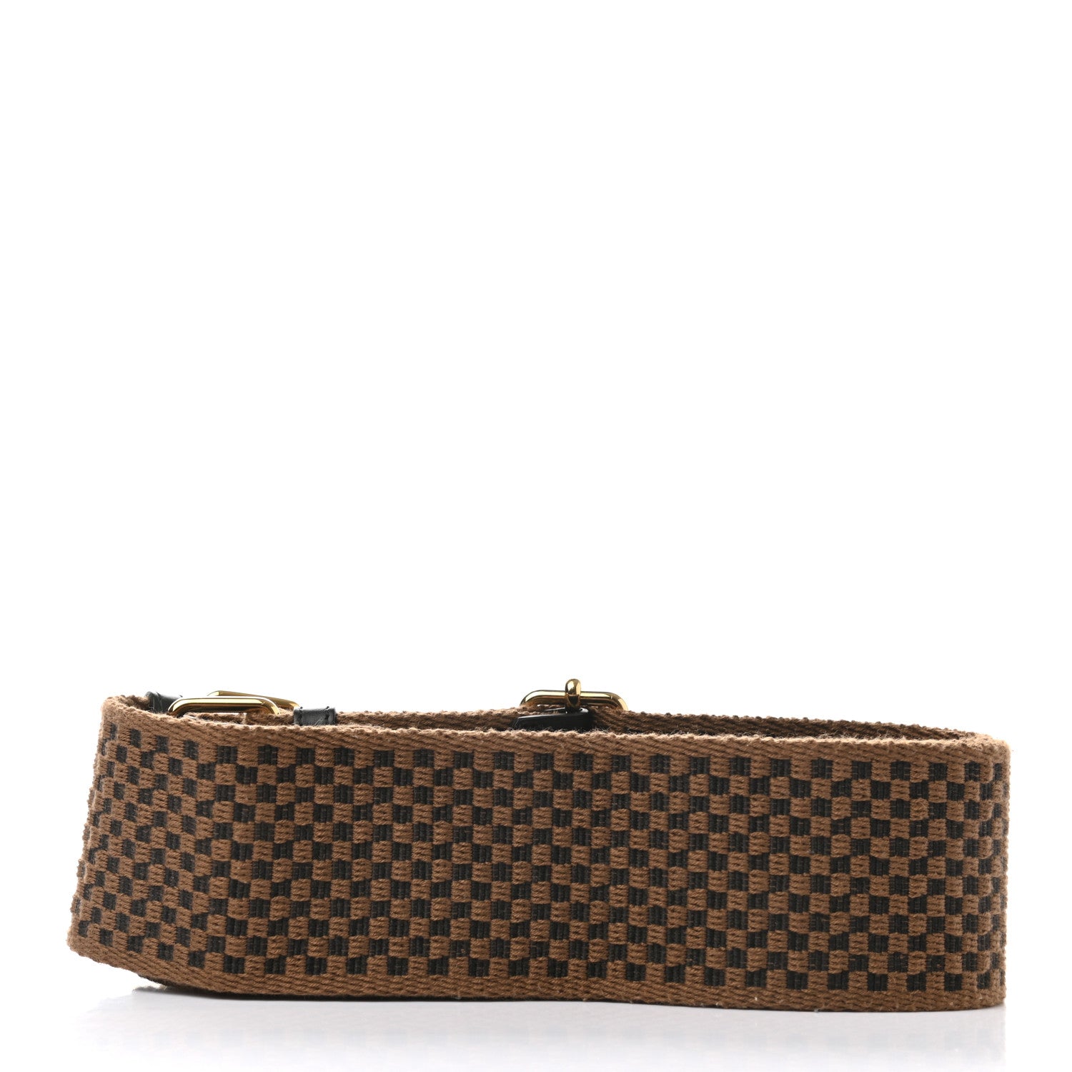 Fendi Ribbon Vitello King Logo Embossed Gingham Woven Adjustable Strap You Panna Black 3 of 7