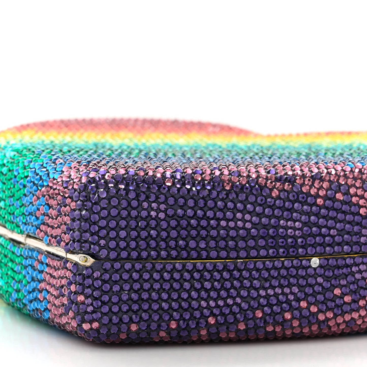 Crystal Rainbow Heart Minaudiere Clutch Silver Multicolor
