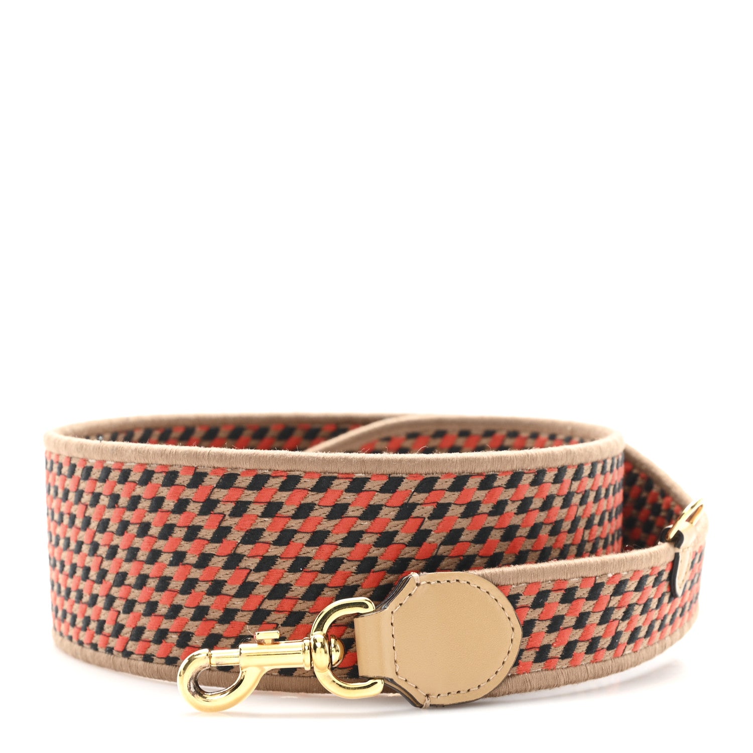 Fendi Ribbon Vitello King Logo Embossed Gingham Woven Adjustable Strap You 1 of 4