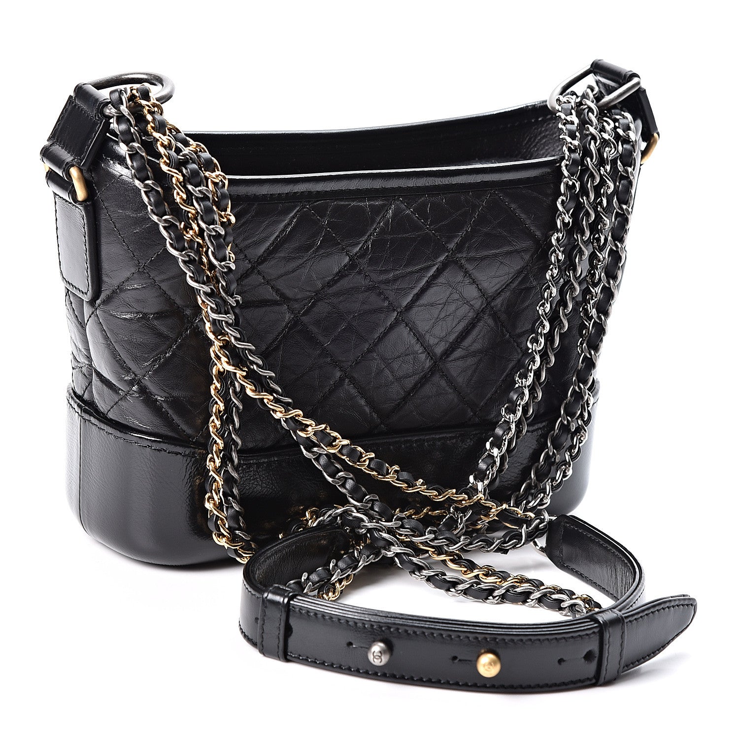 Chanel Aged Calfskin Quilted Small Gabrielle Hobo Black 2 of 9