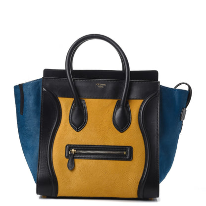 Celine Pony Hair Tri-color Mini Luggage Royal Blue 1 of 7