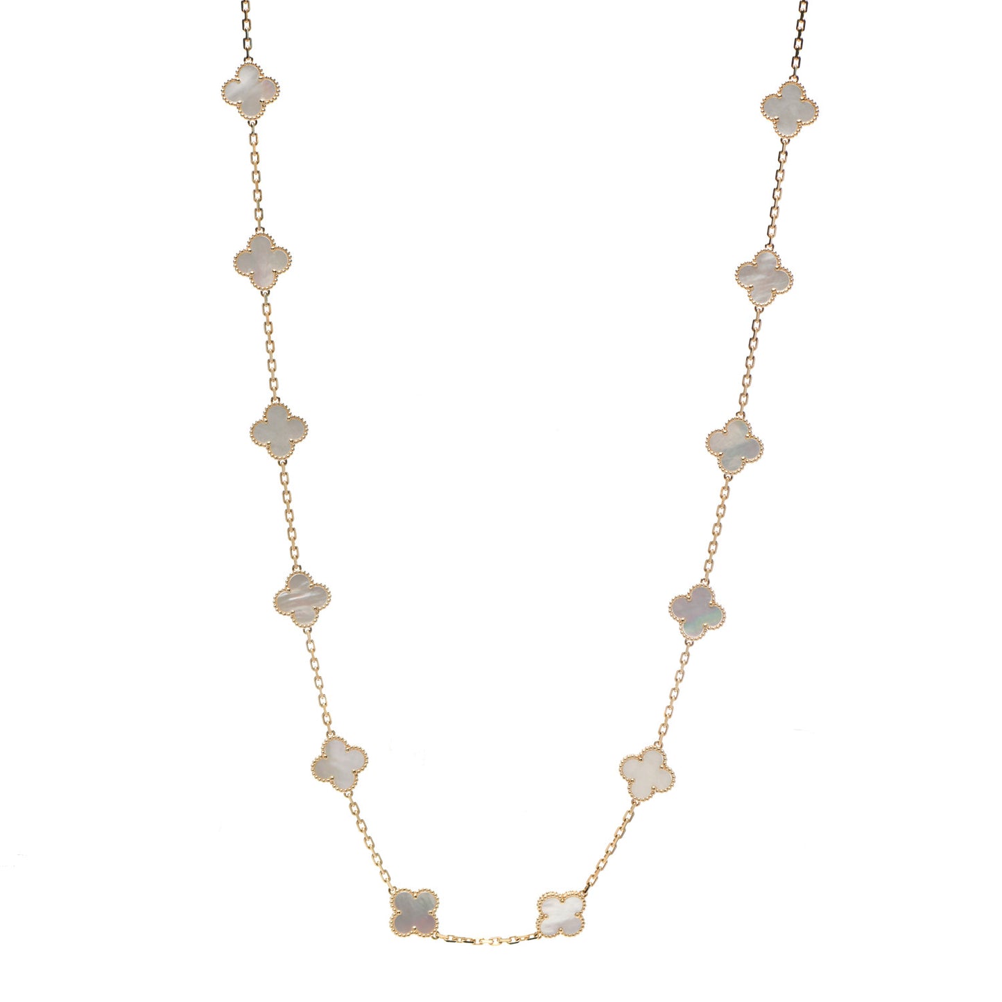 18K Yellow Gold Mother of Pearl 20 Motifs Vintage Alhambra Necklace