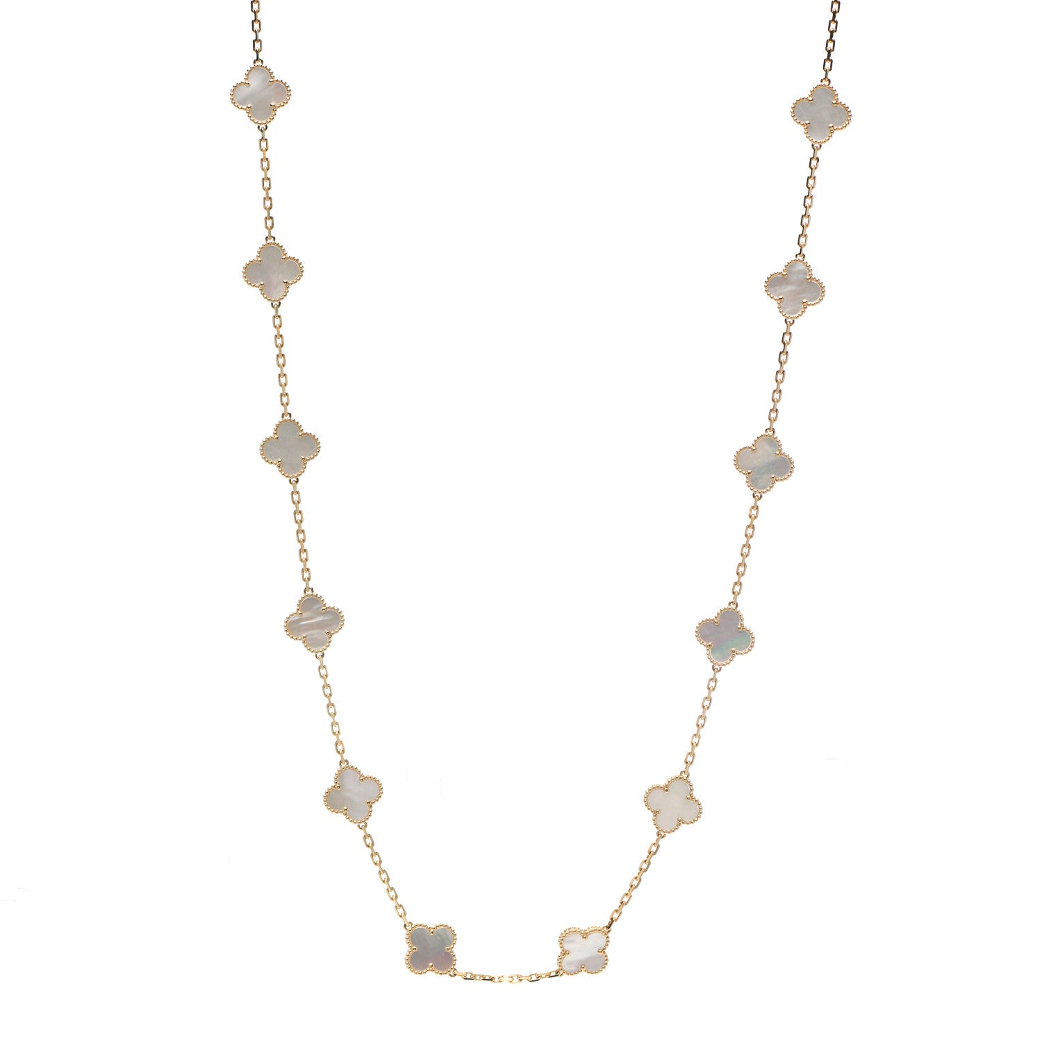 Van Cleef & Arpels 18K Yellow Gold Mother of Pearl 20 Motifs Vintage Alhambra Necklace 1 of 5