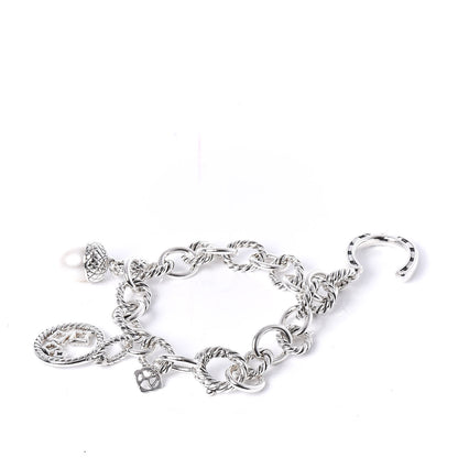 David Yurman Sterling Silver Diamond Freshwater Pearl 9.5mm Oval Link Charm Bracelet 3 of 5