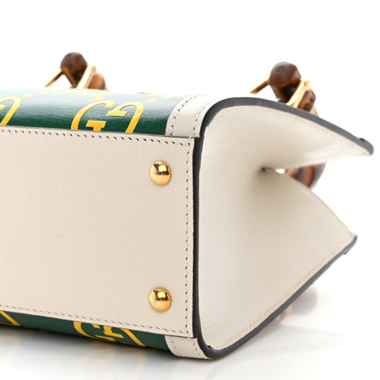 Gucci Azalea Calfskin GG Monogram Bi-Color Debossed Mini Diana Tote Bag Emerald Stone Topaz Mystic White 10 of 12