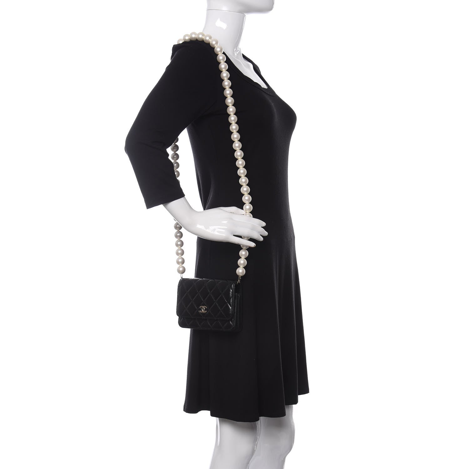 Chanel Calfskin Quilted Mini Maxi Pearls Wallet On Chain WOC Black 2 of 11