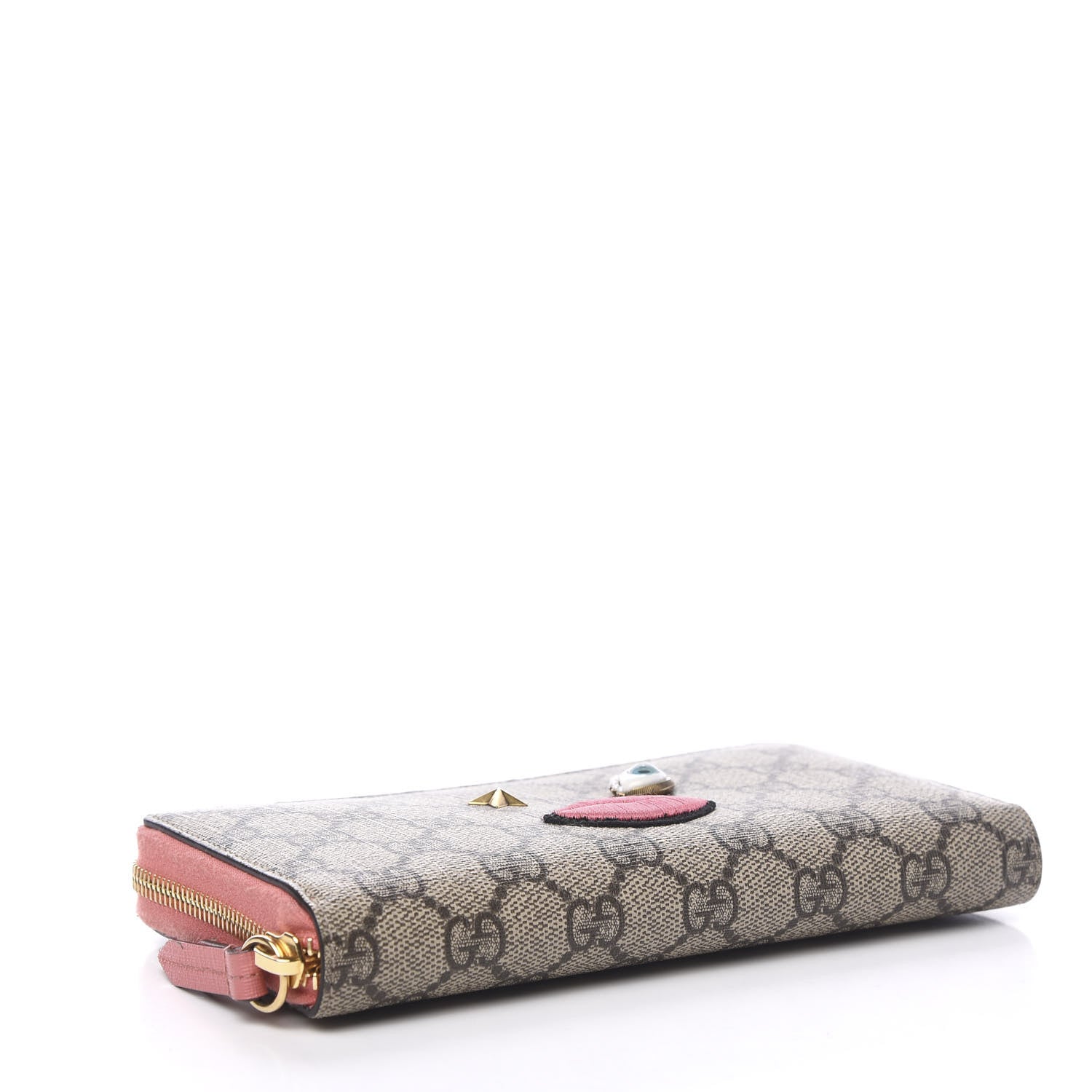 Gucci GG Supreme Monogram Embroidered Face Zip Around Wallet Pink 3 of 7