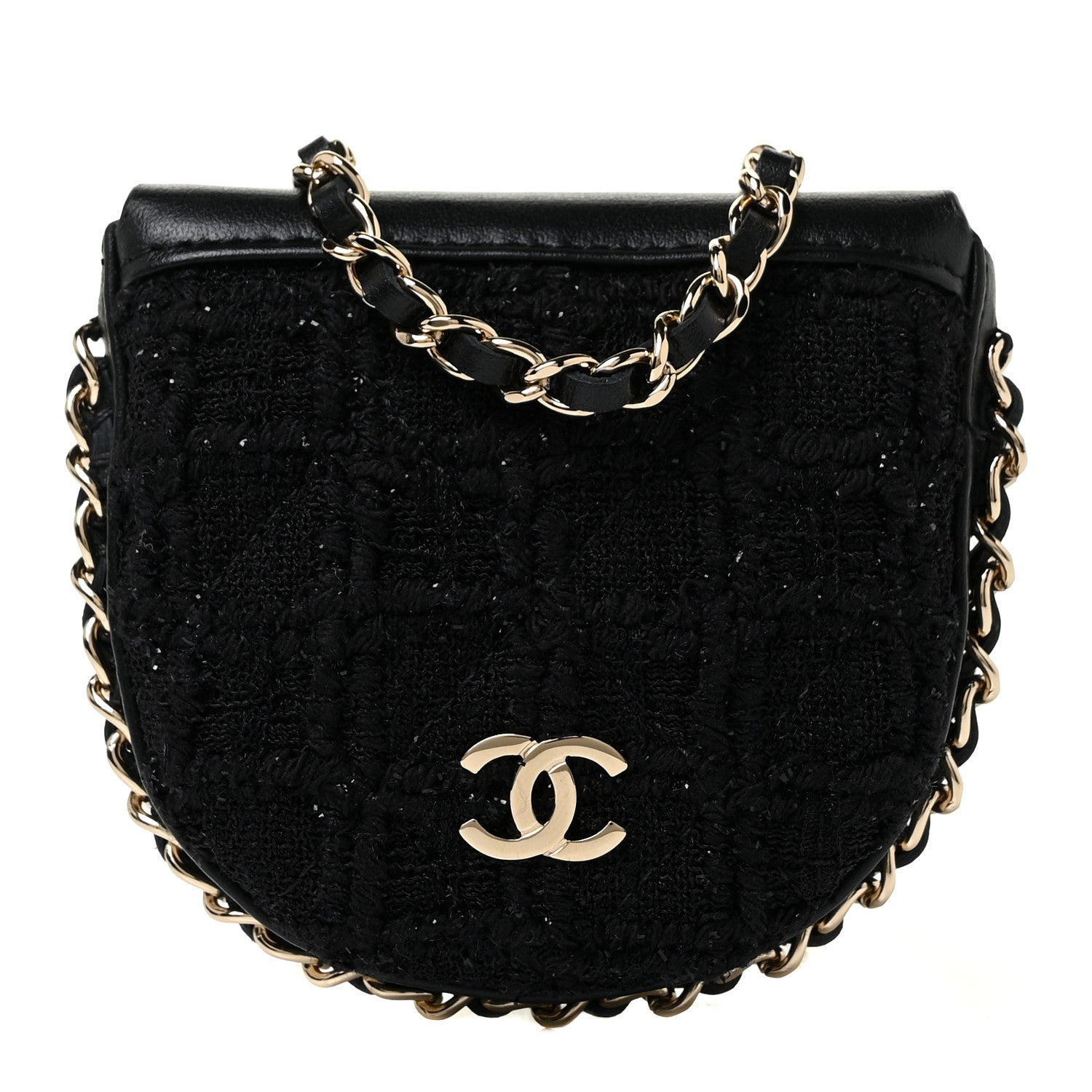 Chanel Tweed Quilted Tray Coin Purse With Chain Black 1 of 7