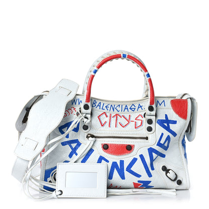 Balenciaga Agneau Graffiti All Over Classic Hardware S City White Bleu Rouge 1 of 11
