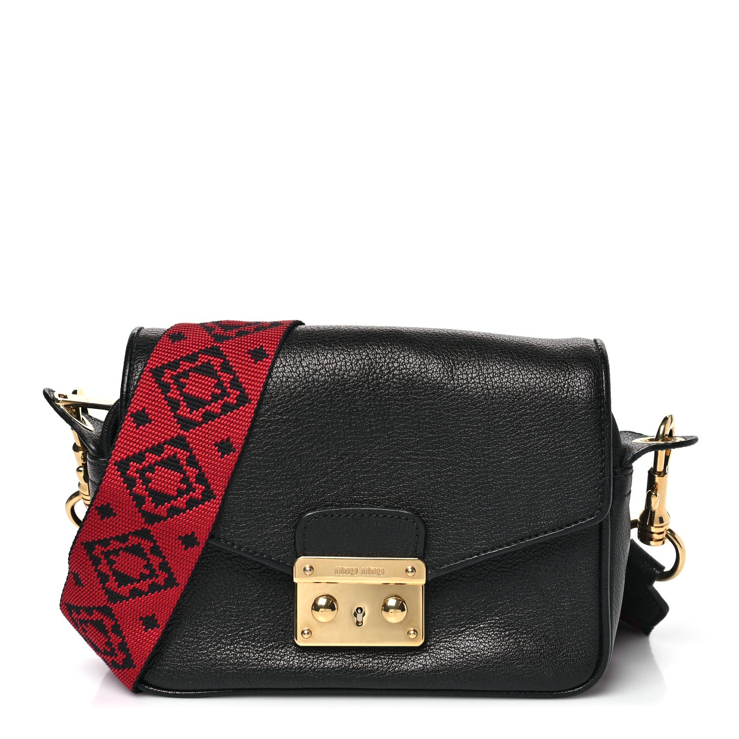 Miu Miu Goatskin Madras Crossbody Bag Black 1 of 9