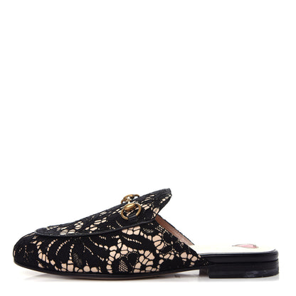 Gucci Lace Malaga Kid Womens Princetown Slippers 35.5 Black Skin Rose 1 of 10
