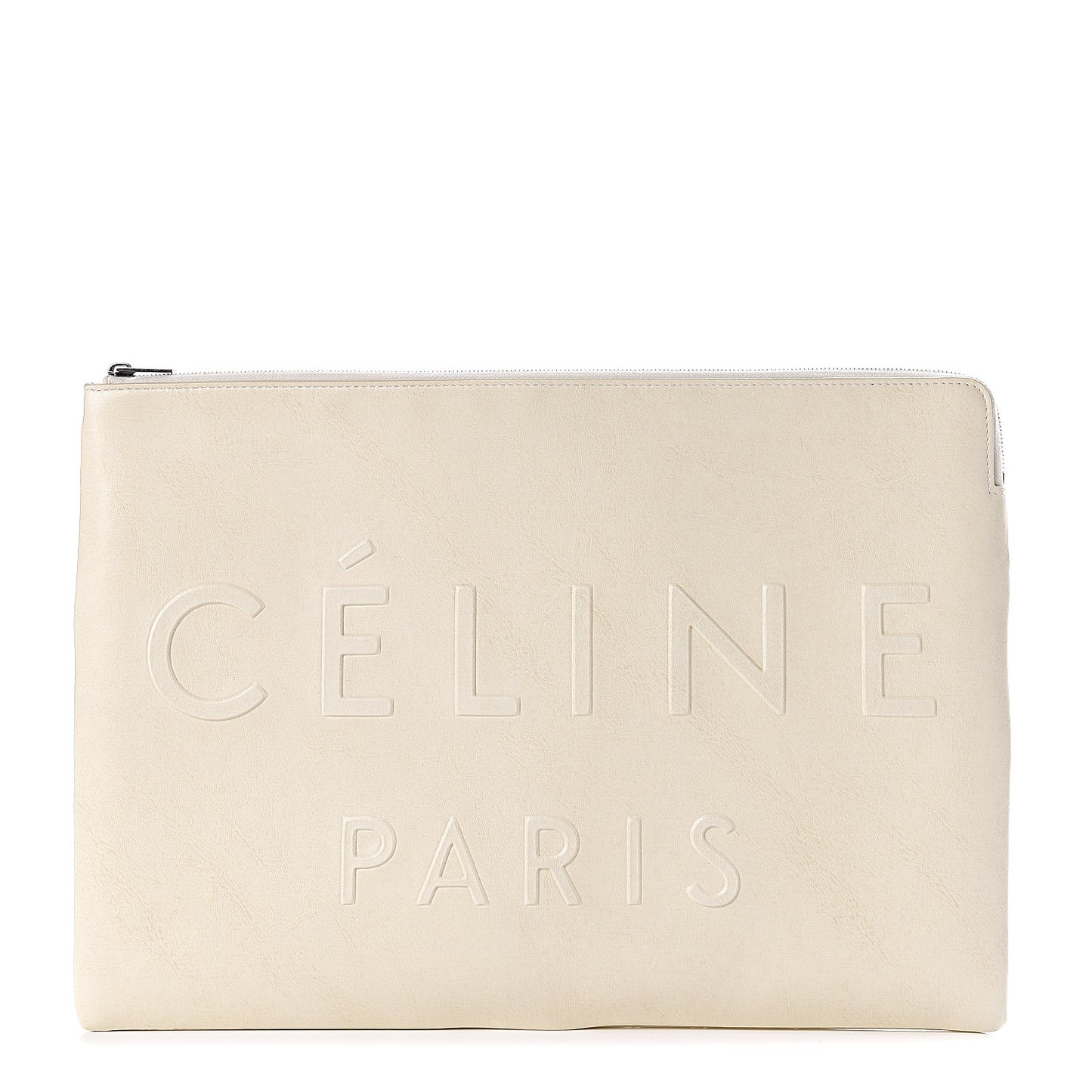 Calfskin Large Made In Clutch Pouch White