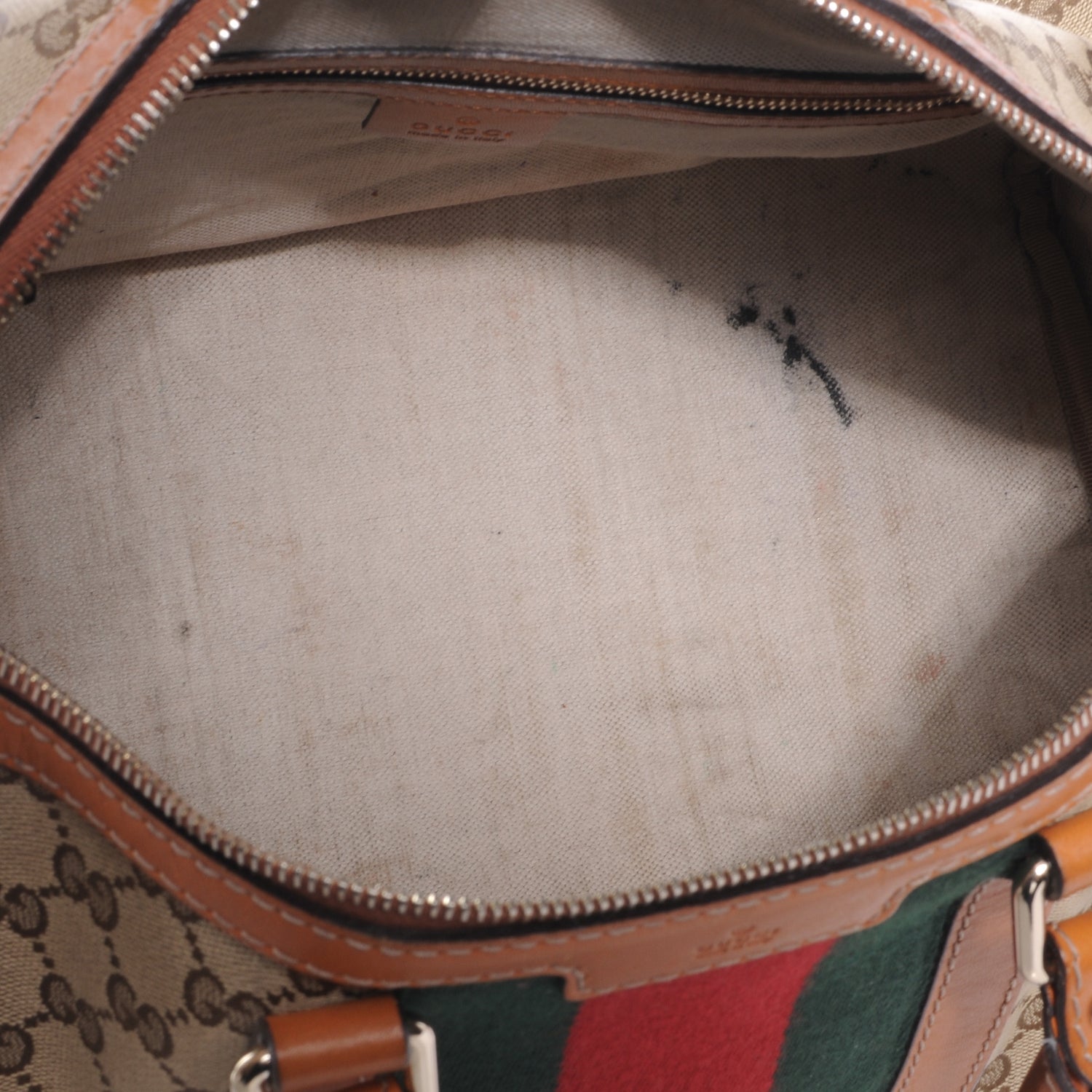 Gucci Monogram Vintage Web Medium Boston Tan 5 of 8