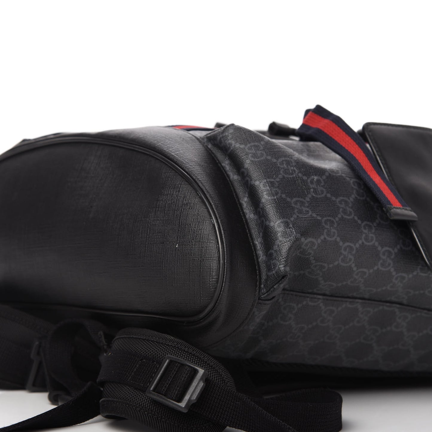 Soft GG Supreme Monogram Appia Calfskin Web Double Buckle Backpack Black