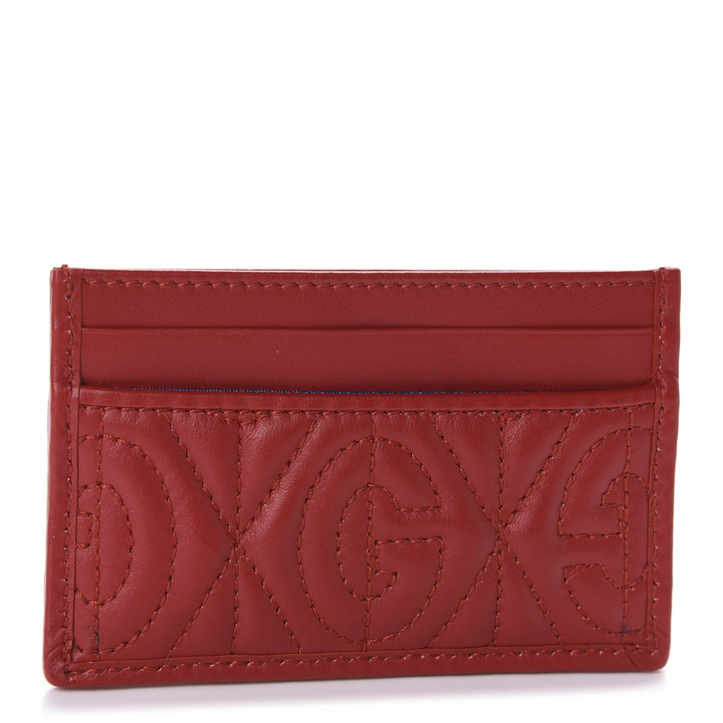 Calfskin G Rhombus Quilted Card Holder Hibiscus Red