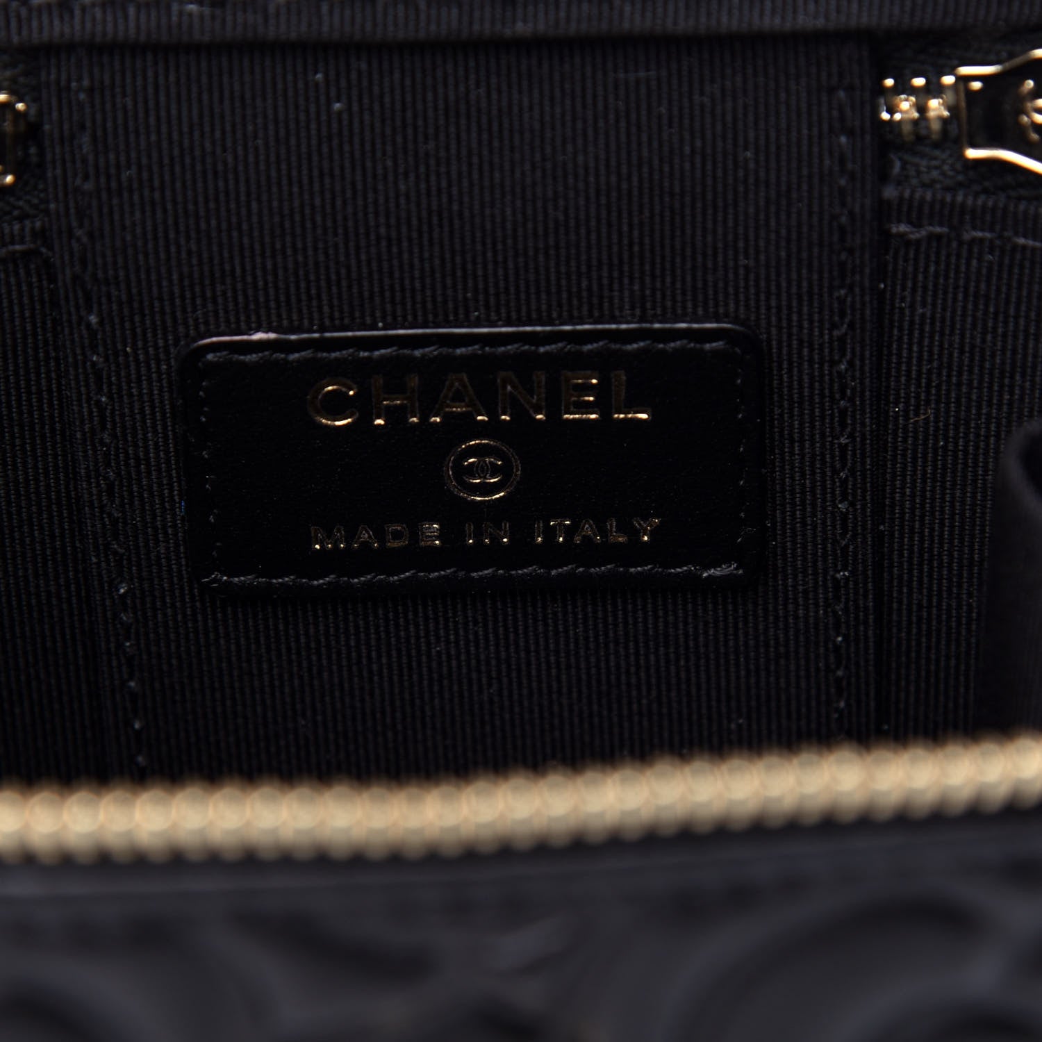 Chanel Lambskin Camellia Embossed Mini Vanity Case With Chain Black 6 of 12