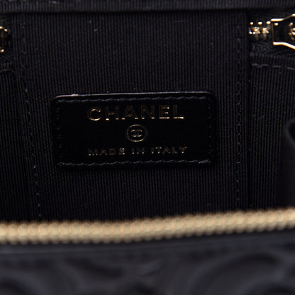 Chanel Lambskin Camellia Embossed Mini Vanity Case With Chain Black 6 of 12