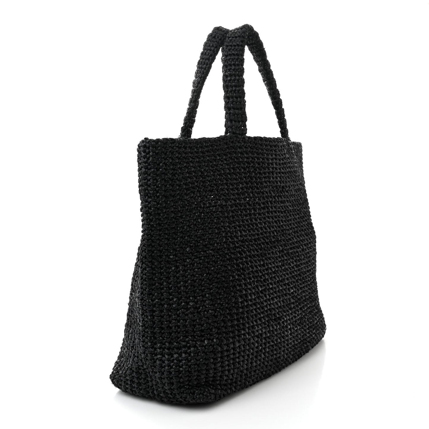 Yarn Raffia Effect Crochet Large Logo Tote Black