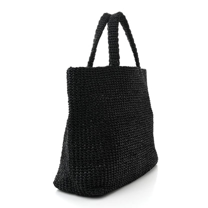 Prada Yarn Raffia Effect Crochet Large Logo Tote Black 3 of 10