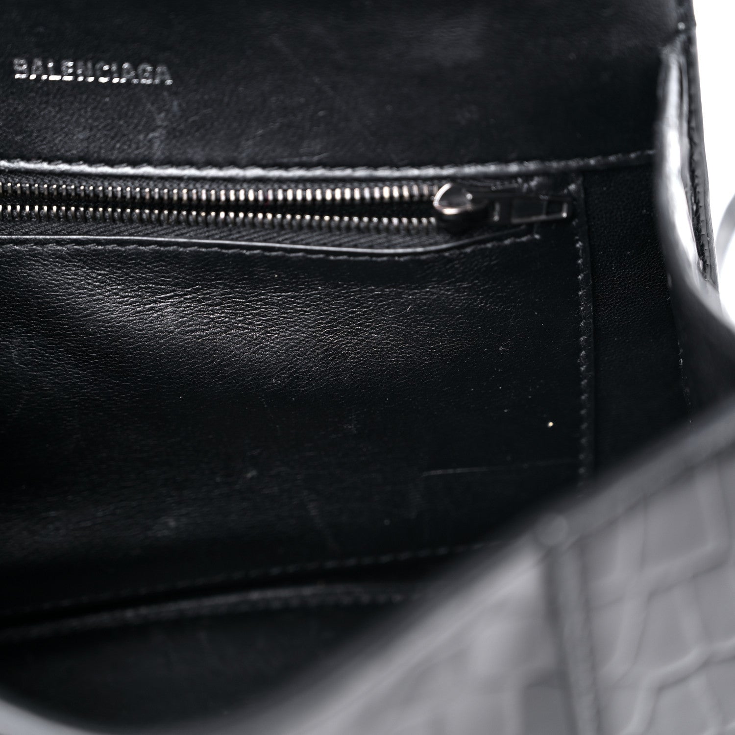 Balenciaga Shiny Calfskin Monochrome Crocodile Embossed Small Hourglass Top Handle Bag Black 11 of 15