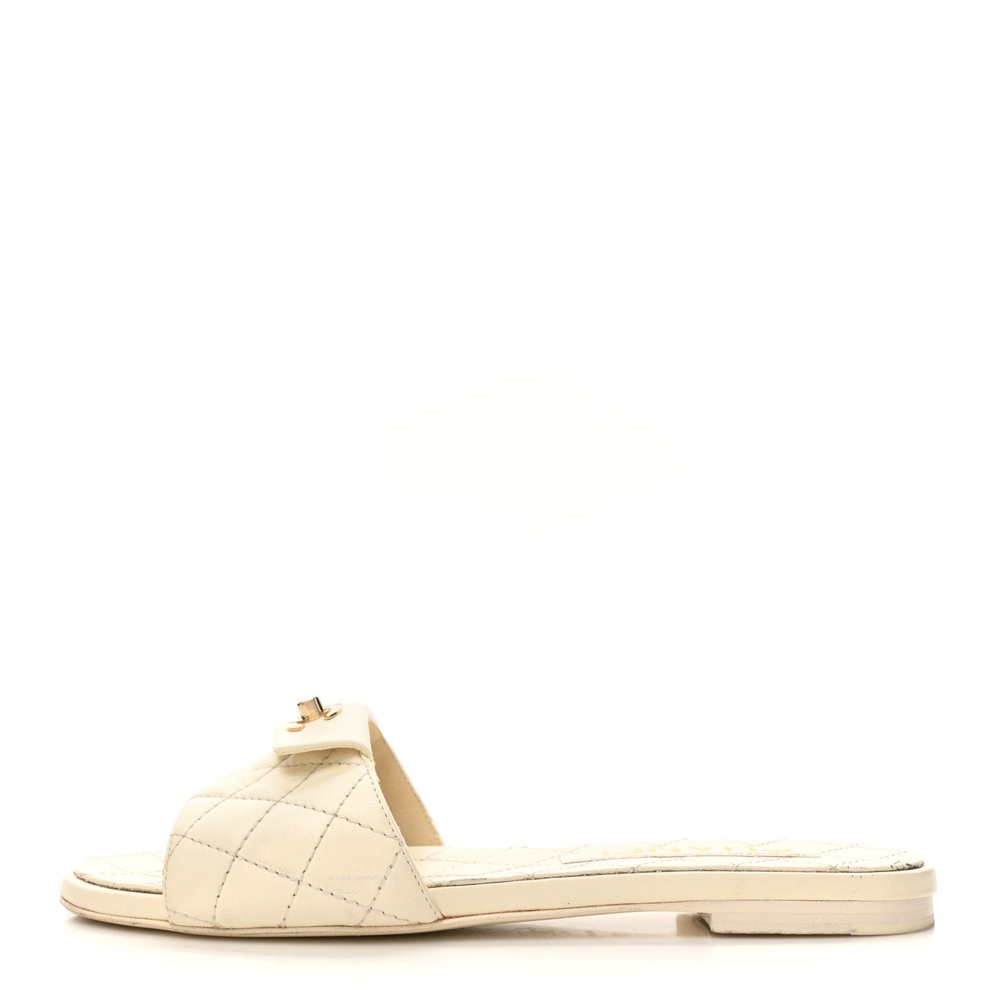 Lambskin Quilted CC Turnlock Sandals 36 Ivory