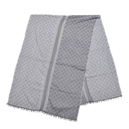 Gucci Wool Silk GG Monogram GGWeblong Fringe Scarf Shawl Pearl Medium Grey 3 of 3