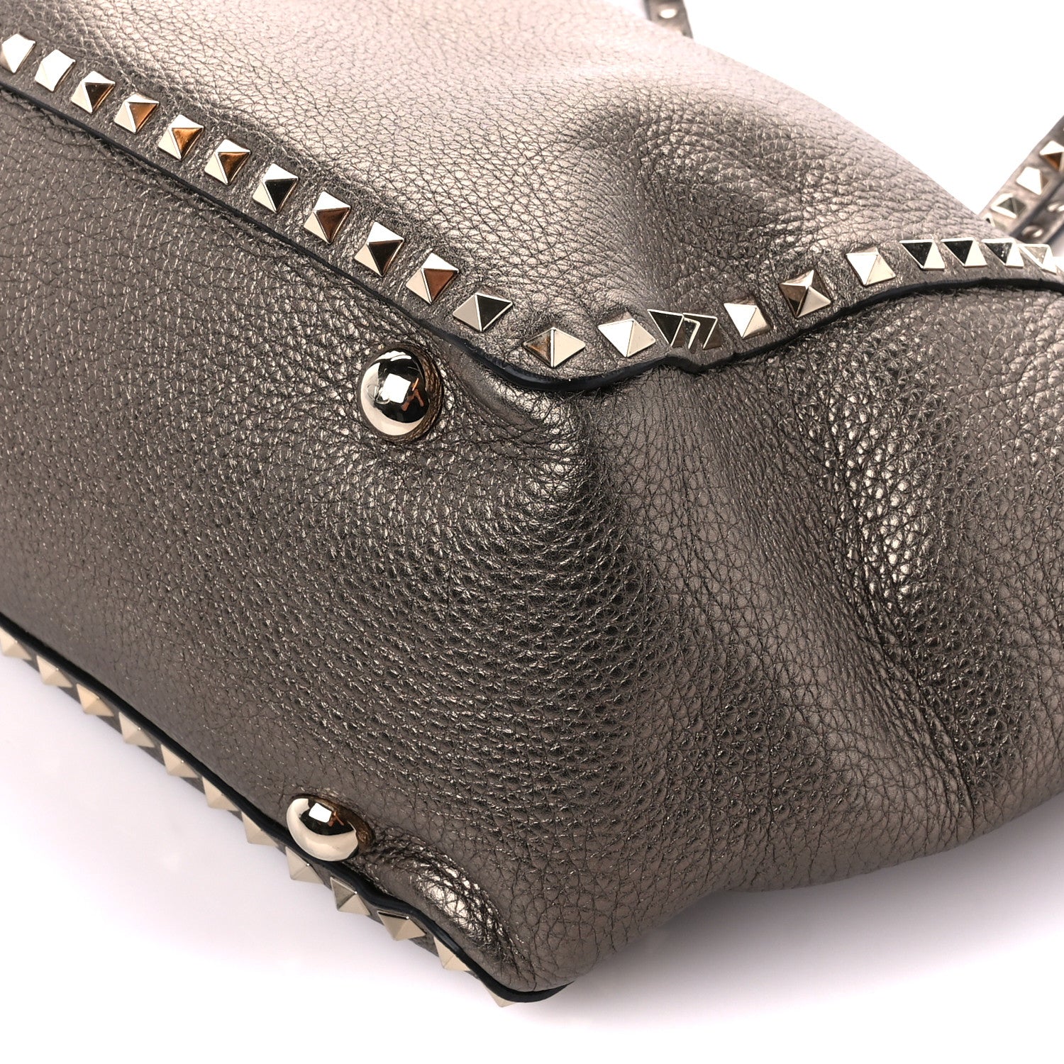 Valentino Garavani Metallic Calfskin Medium Rockstud Tote Sasso 10 of 12