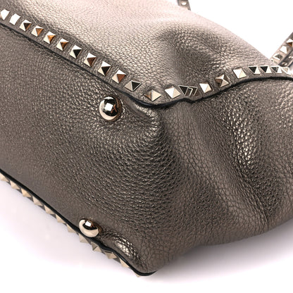 Valentino Garavani Metallic Calfskin Medium Rockstud Tote Sasso 10 of 12