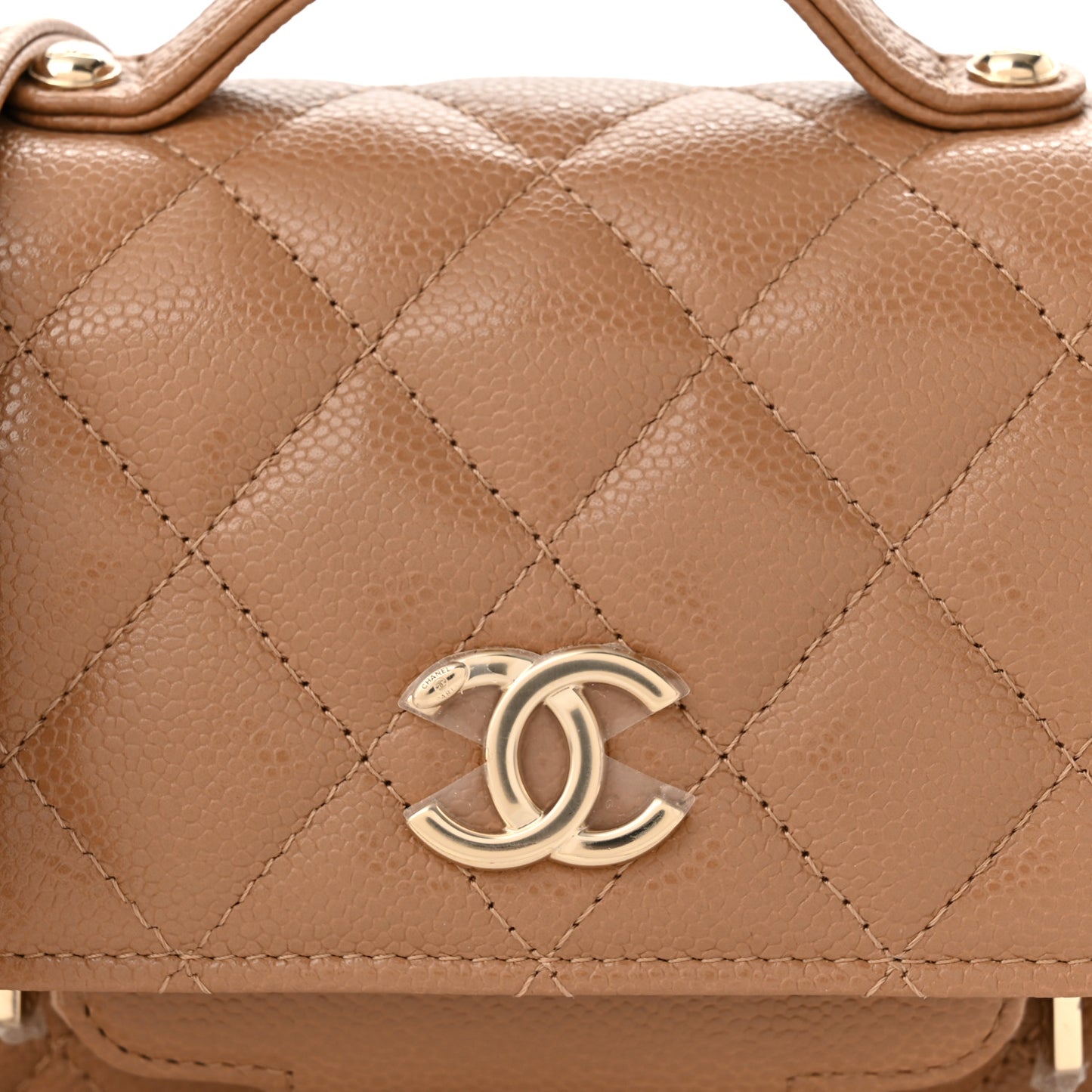 Caviar Quilted Business Affinity Clutch With Chain Flap Dark Beige
