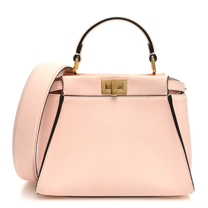Fendi Vitello Seta Canvas FF Embroidered Mini Peekaboo Iconic Satchel Rosa Confetto 1 of 10