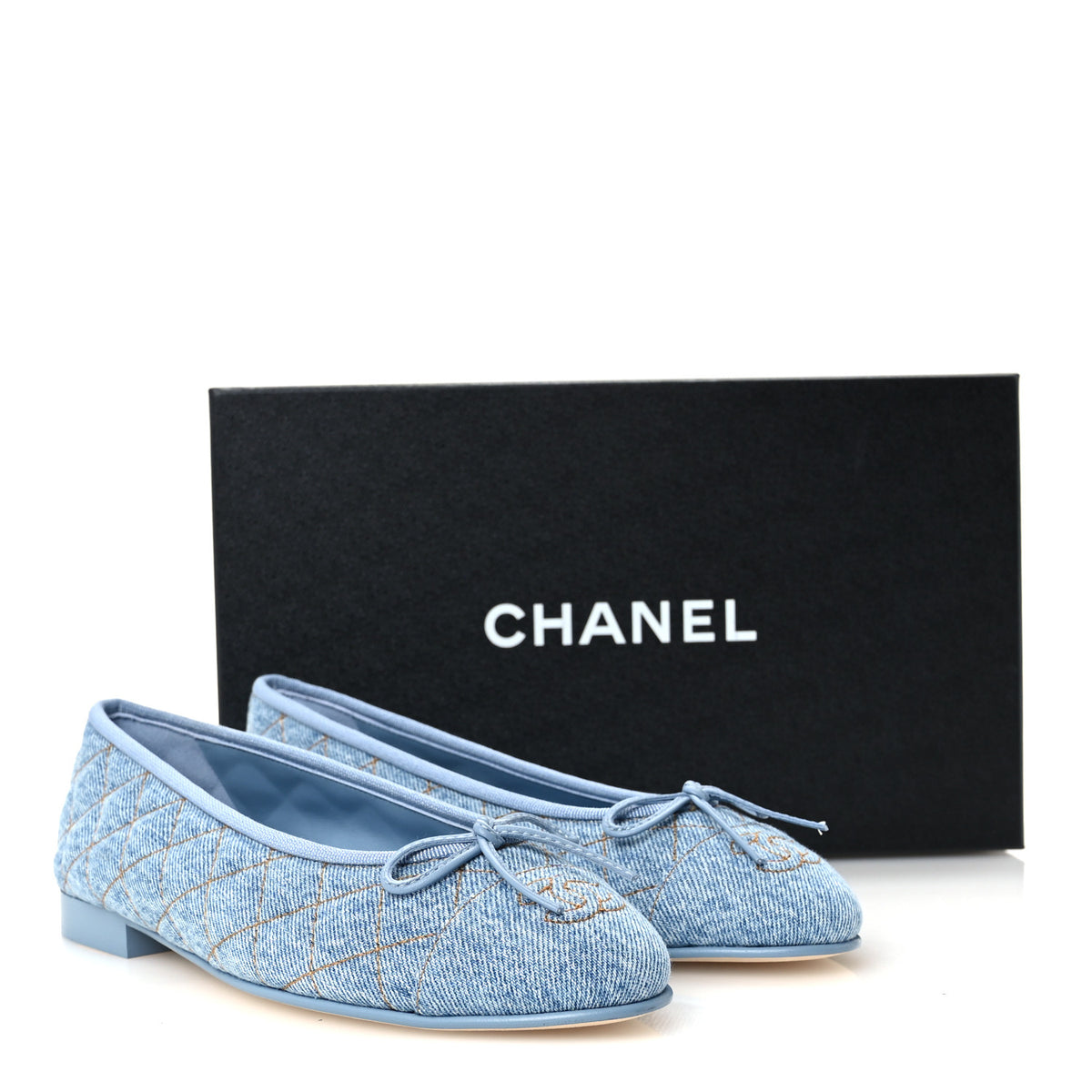 Denim Quilted CC Cap Toe Ballerina Flats 37 Light Blue